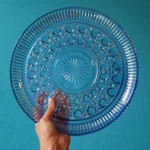Vintage Glass Cake Tray • Powder Blue
